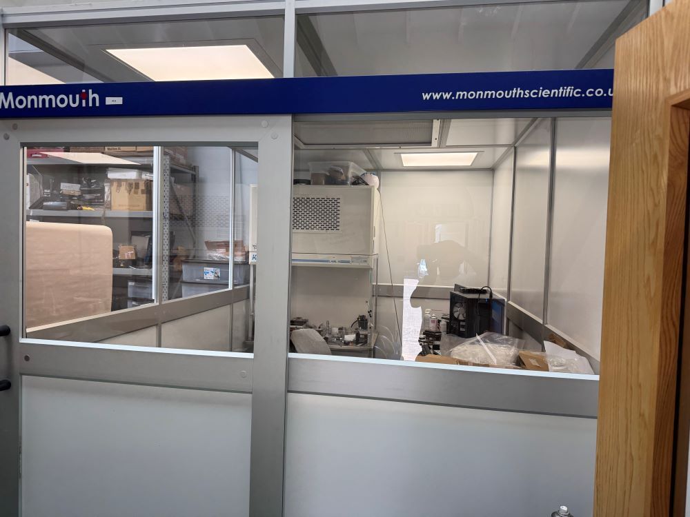The enclosed cleanroom cabin inside the Physical Data Recovery lab in London
